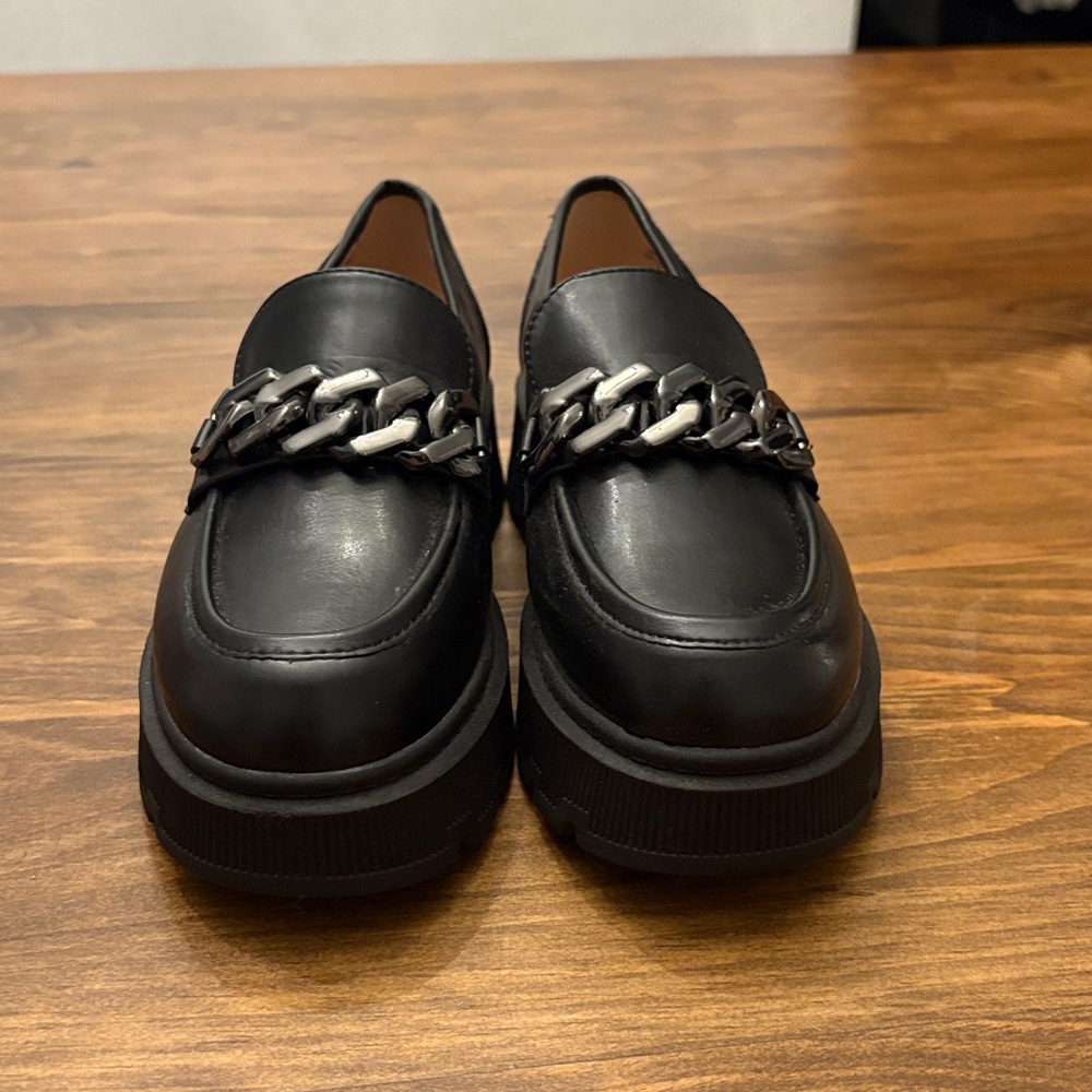 Limelight Black Loafers with Metallic Chain Accent NEVER BEEN WORN